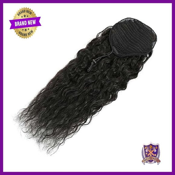 14 Inch Human Hair Ponytail Extension Water Wave Clip In Drawstring main image 4